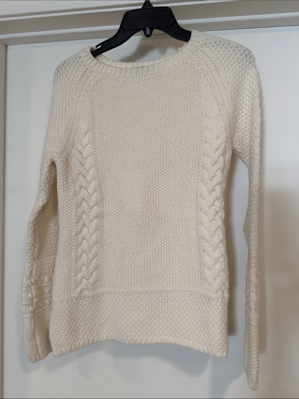 Ann Taylor Cream Cable-Detail Crewneck Sweater